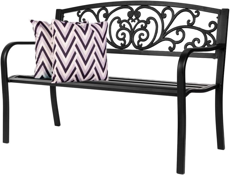 50 Patio Garden Bench Outdoor Metal Cast Iron Steel Frame Chair X349
