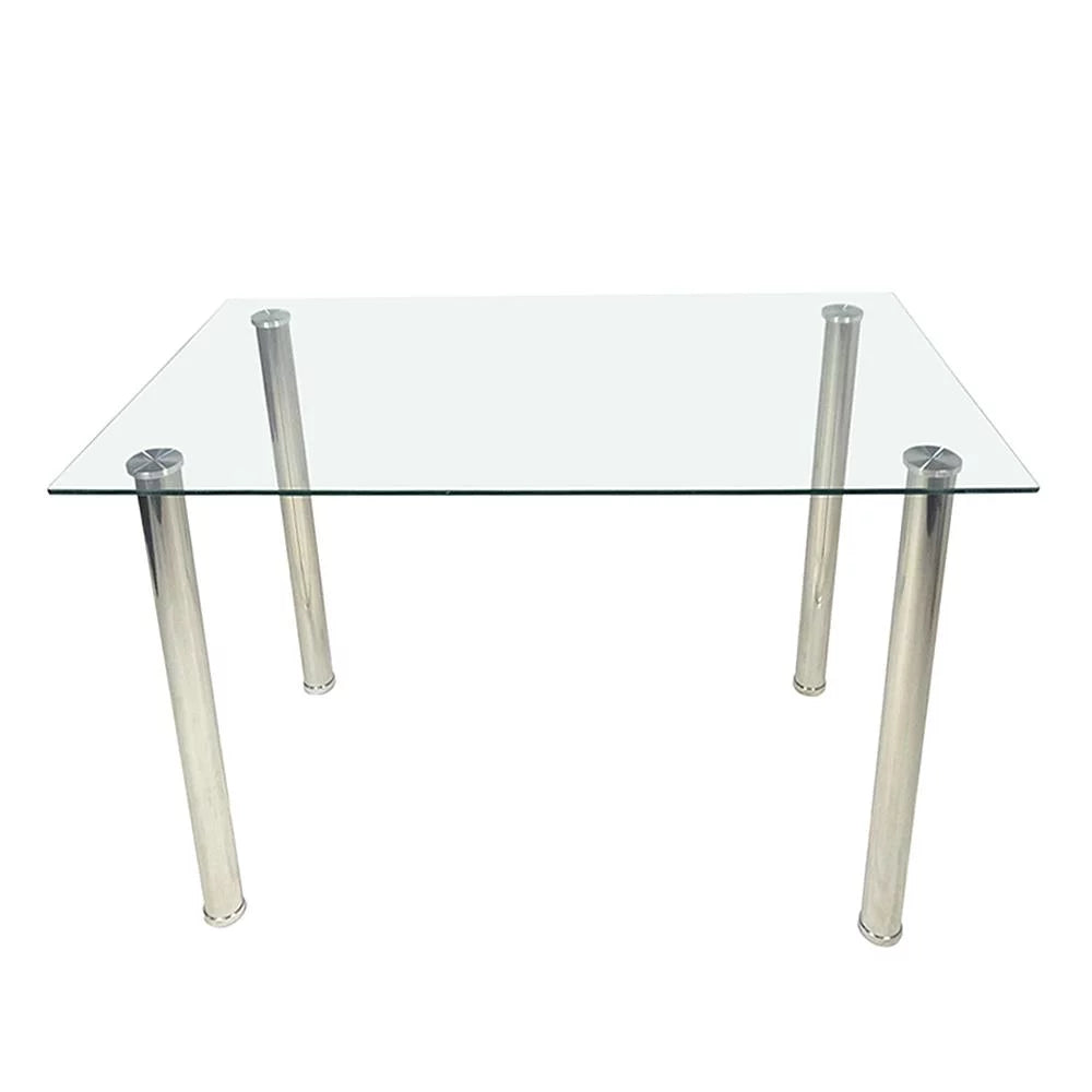 5-Piece Dining Table Set with Glass Tabletop and 4 Faux Leather Chairs P688
