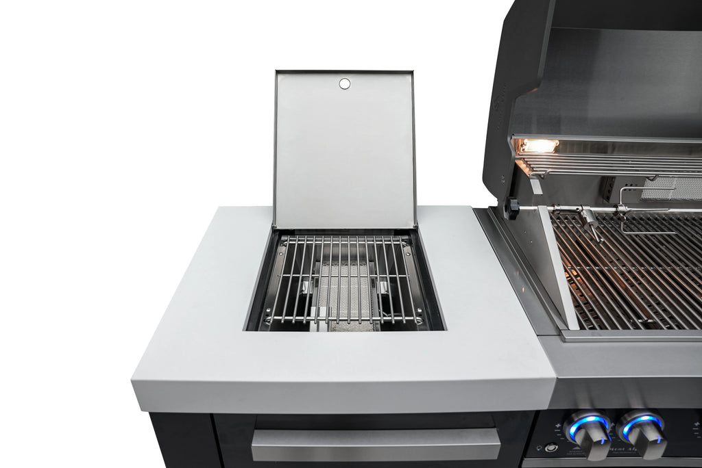 Black Stainless Steel Grill Island with Beverage Center and Fridge Cabinet E869927
