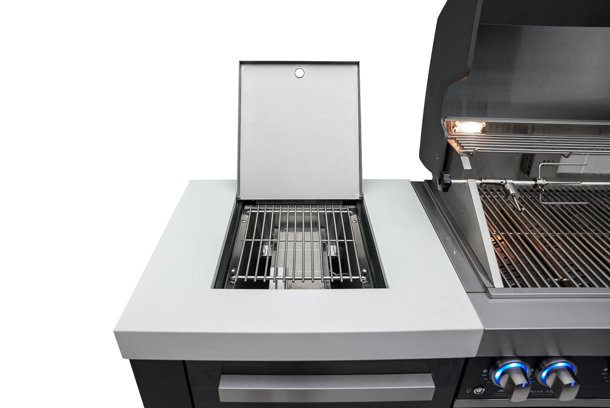 Black Stainless Steel Grill Island with Beverage Center and Fridge Cabinet E869927