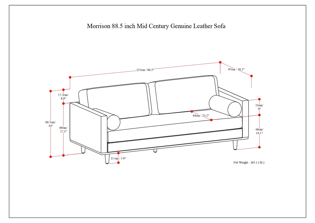 89 inch Wide Sienna Genuine Leather Sofa X92949