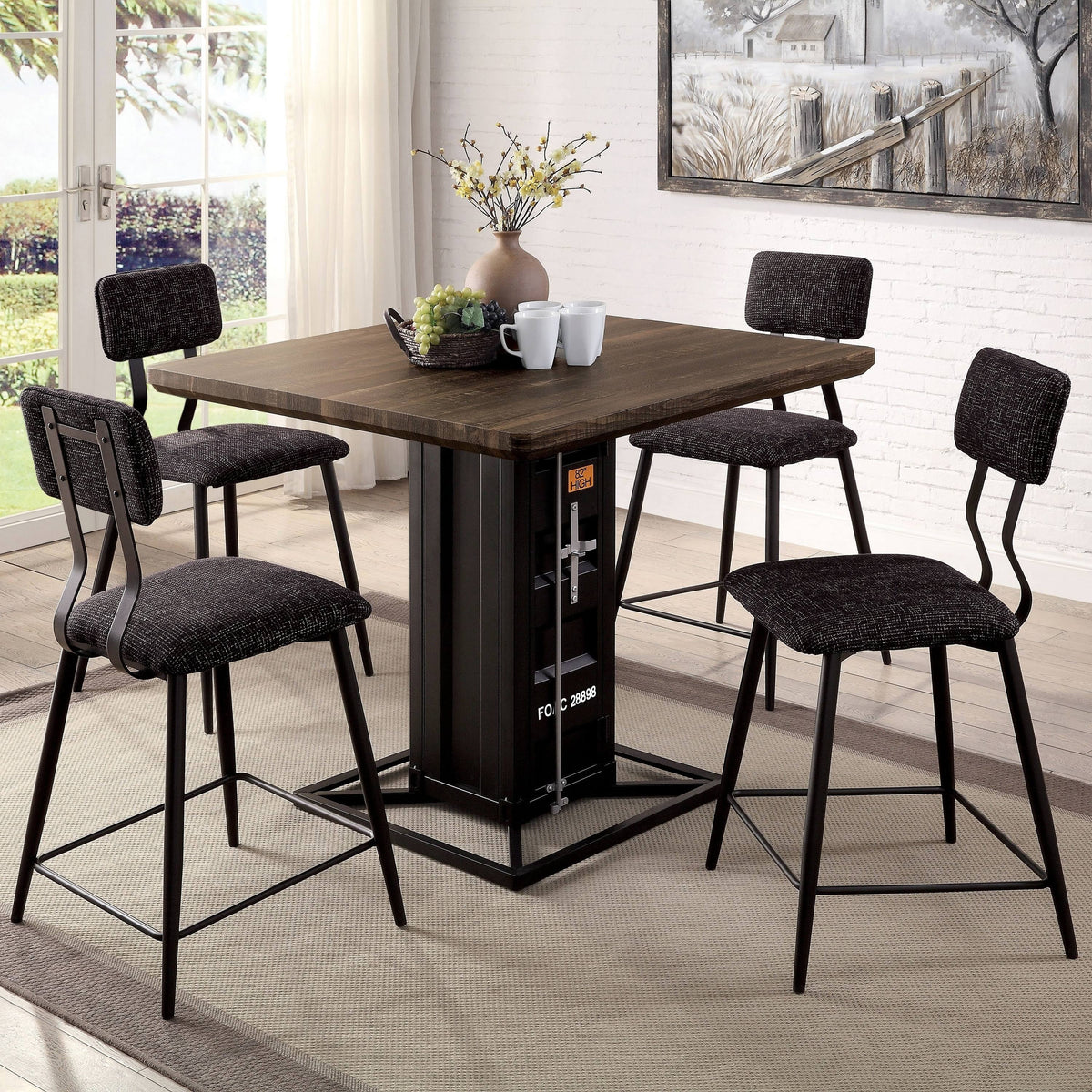 Industrial Walnut Wood Counter Height Table G600
