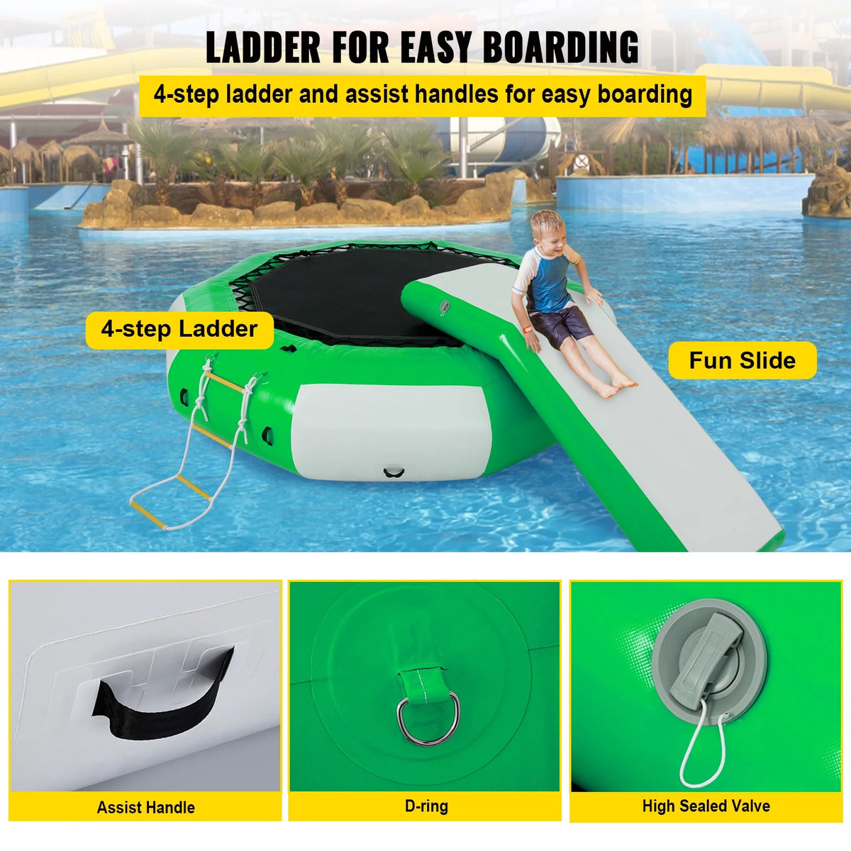 Inflatable Water Trampoline 10ft with Yellow Slide and 4-Step Ladder M6373