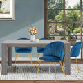 5-Piece Wooden Dining Table Set with 4 Velvet Blue Chairs Q632