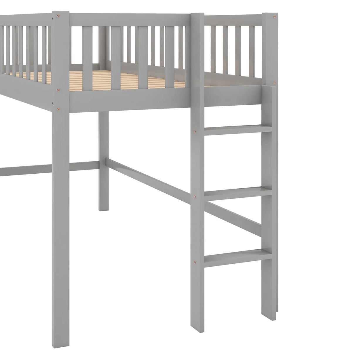 Wood Twin Loft Bed with Ladder and Slide, Gray Z972