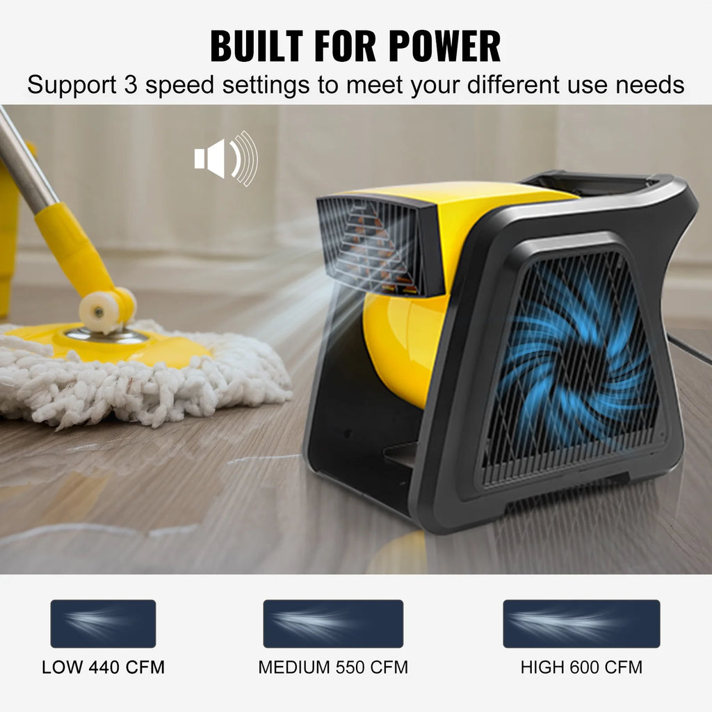 600 CFM 3-Speed Portable Air Mover Floor Blower Fan with Timer S198