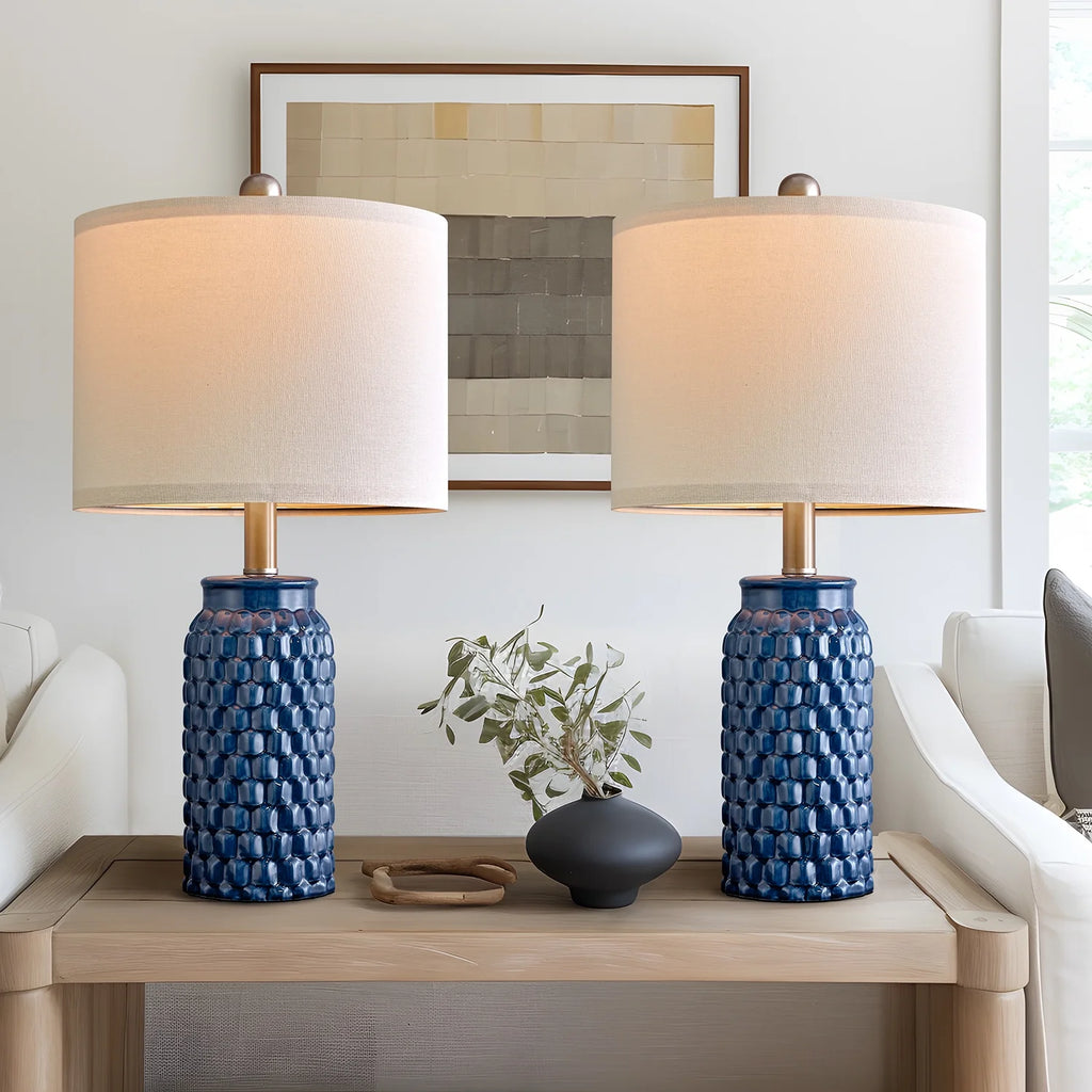 Modern Table Lamp Set of 2 Dark Blue Ceramic C911601