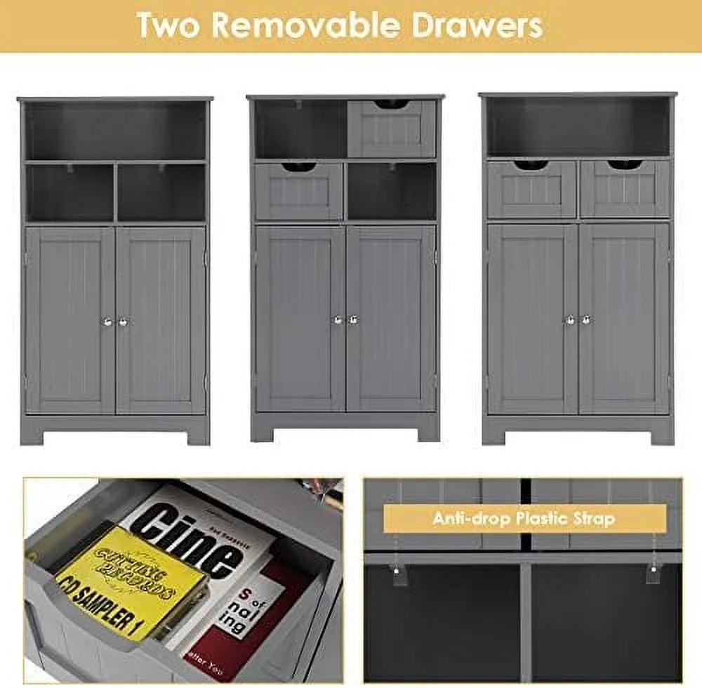 Grey Bathroom Floor Cabinet with 2 Doors and 2 Drawers A499