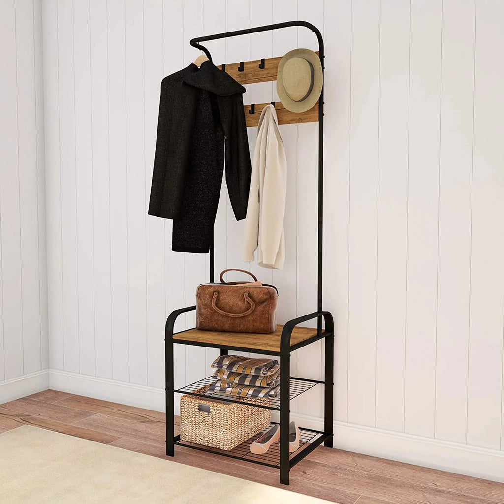 Metal Coat Rack and Storage Bench U950400