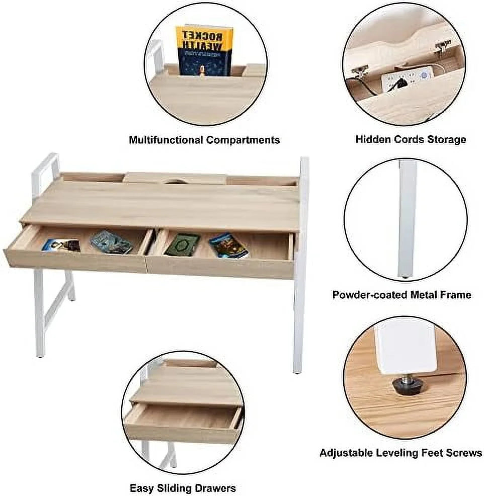 50” Computer Desk with Drawers White and Oak B8543
