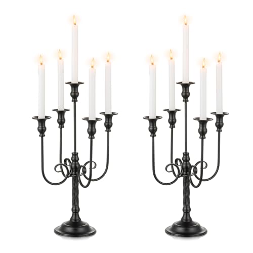 Black 28 Inches 5 Arm Metal Candelabra Set of 2 T397