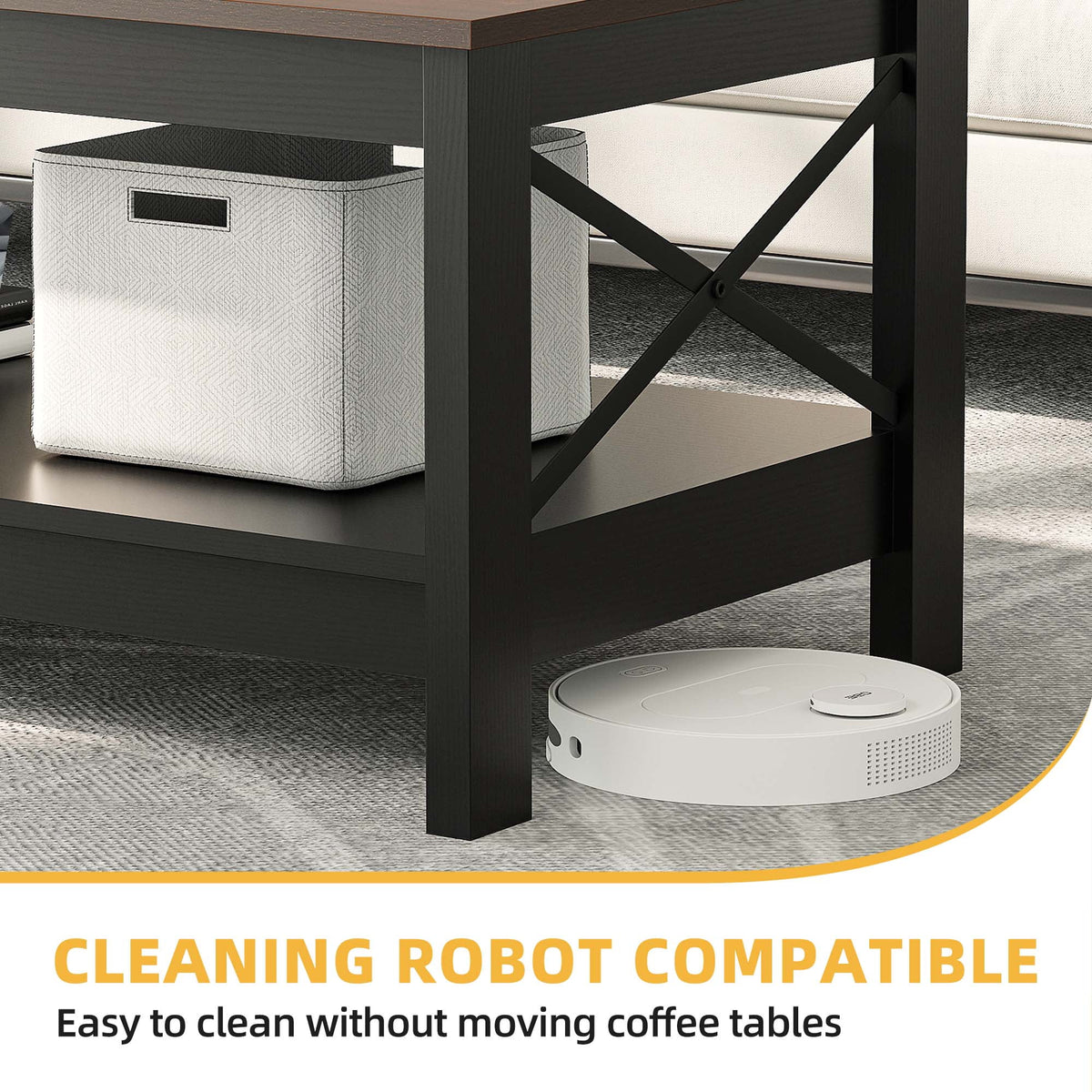 2-Tier Brown Coffee Table with Open Storage Shelf O826240