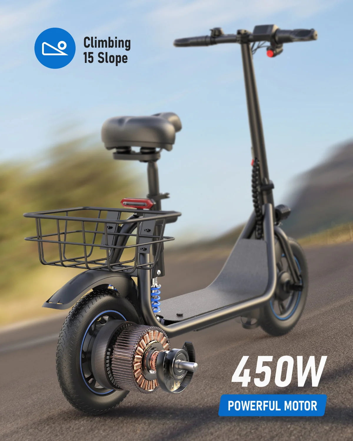 450W Electric Scooter with Seat and Basket S92509