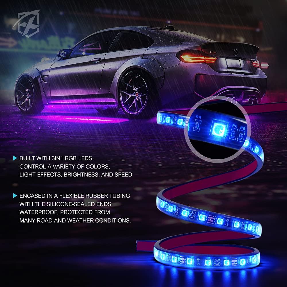 RGB LED Car Underglow Light Kit, 8PCS Bluetooth APP Control Strip J96949