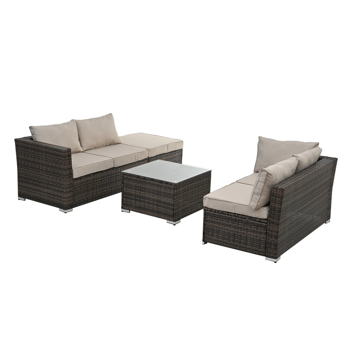 4 Piece All Weather Wicker Rattan Patio Sofa Set with Cushion and Glass Table A63835