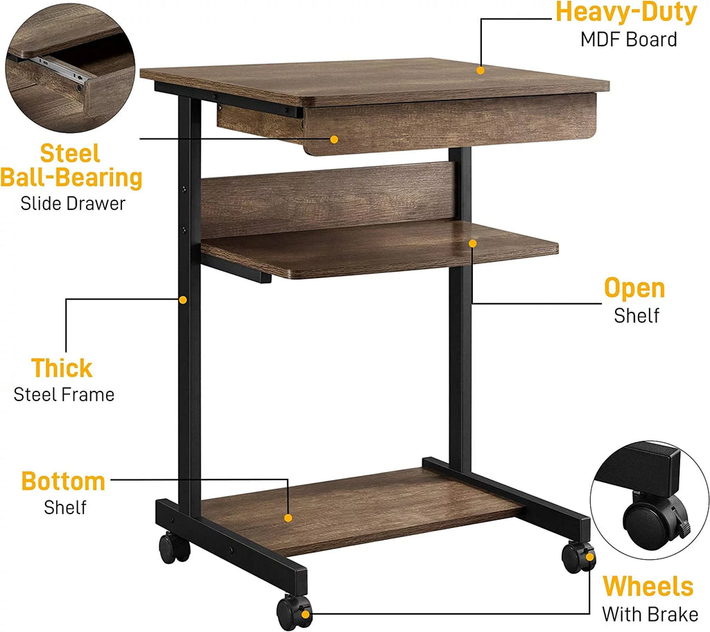 Rolling Computer Desk with Wheels Taupe Wood W603636