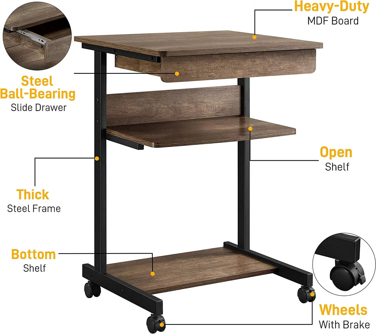 Rolling Computer Desk with Wheels Taupe Wood W603636
