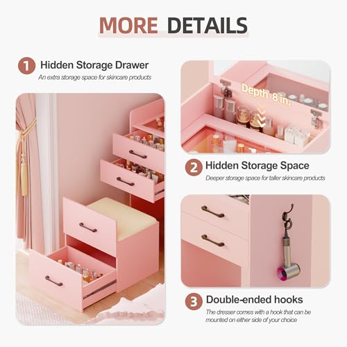 3 in 1 Vanity Desk with Flip Top Mirror and Cushioned Stool U7588