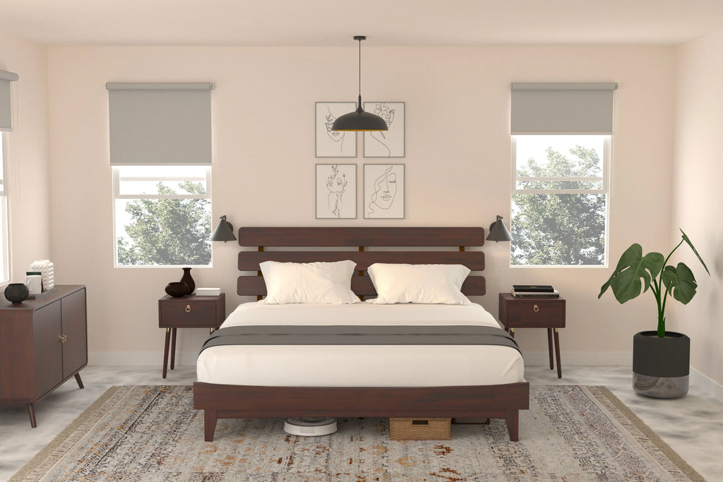 Queen Adjustable Headboard Solid Wood Bed Frame K4573