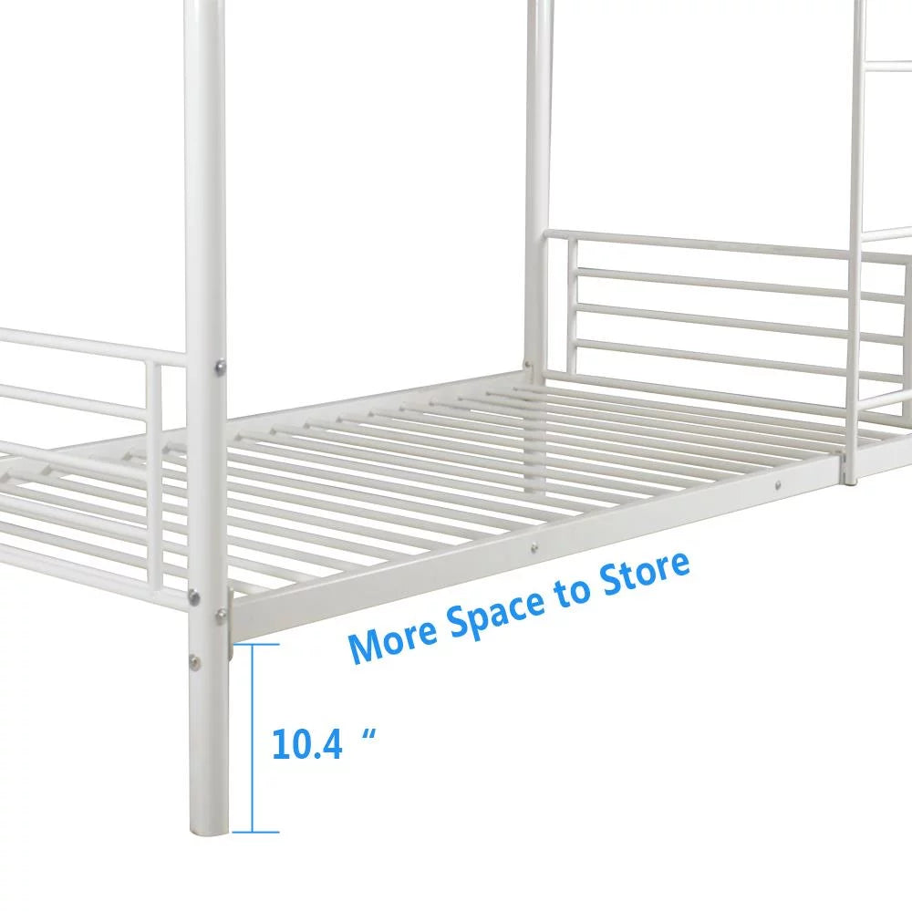 White Metal Twin Over Twin Bunk Bed with Safety Guard Rails & Ladder Q5212