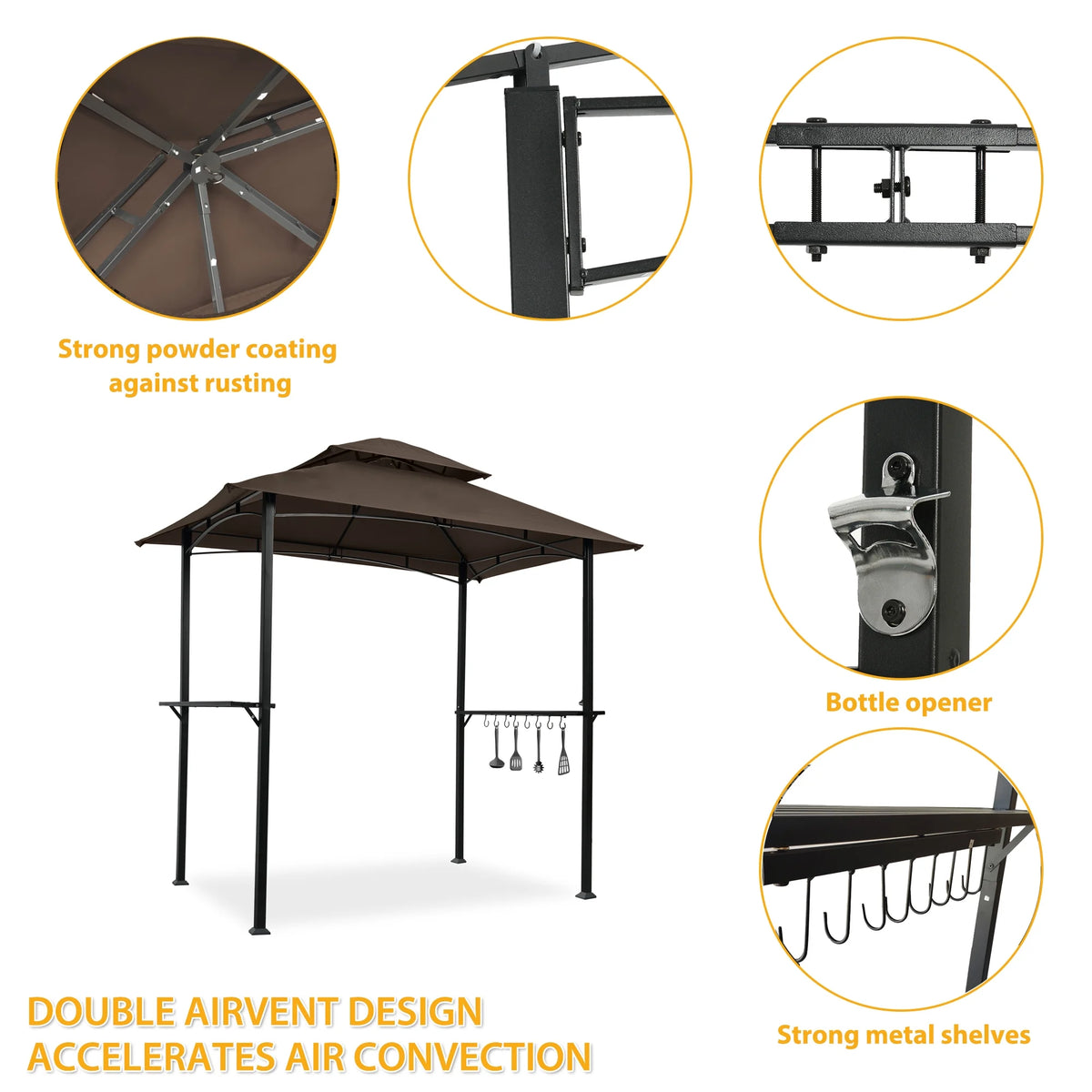 Brown Steel Frame Outdoor Grill Gazebo with Canopy R5288