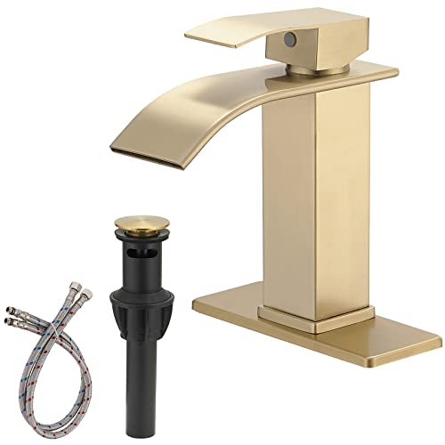Waterfall Chrome Single Hole Bathroom Faucet with Pop up Drain Y44354