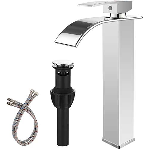 Waterfall Chrome Single Hole Bathroom Faucet with Pop up Drain Y44354