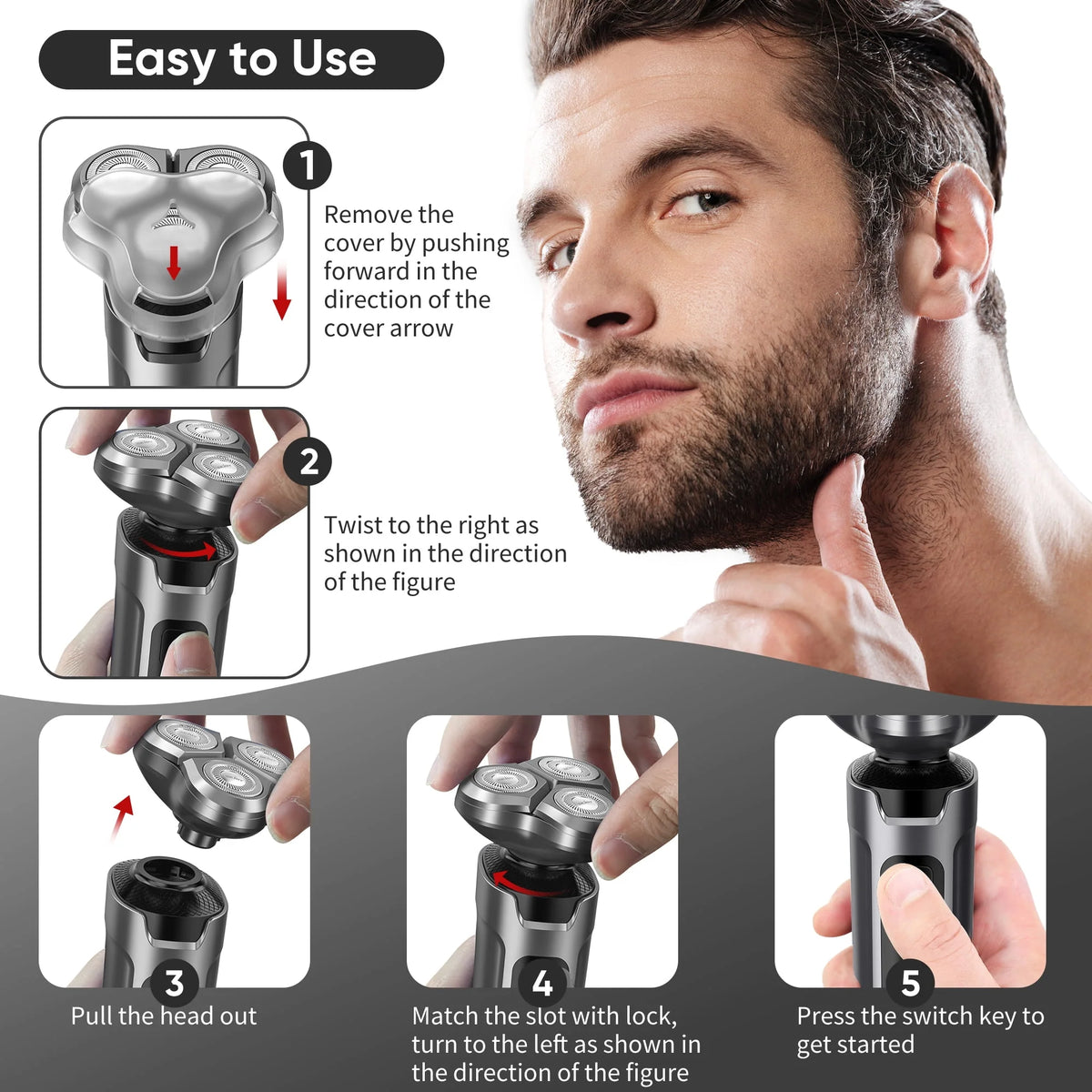 Men's 5 in 1 Cordless Rechargeable Waterproof Electric Shaver V635400