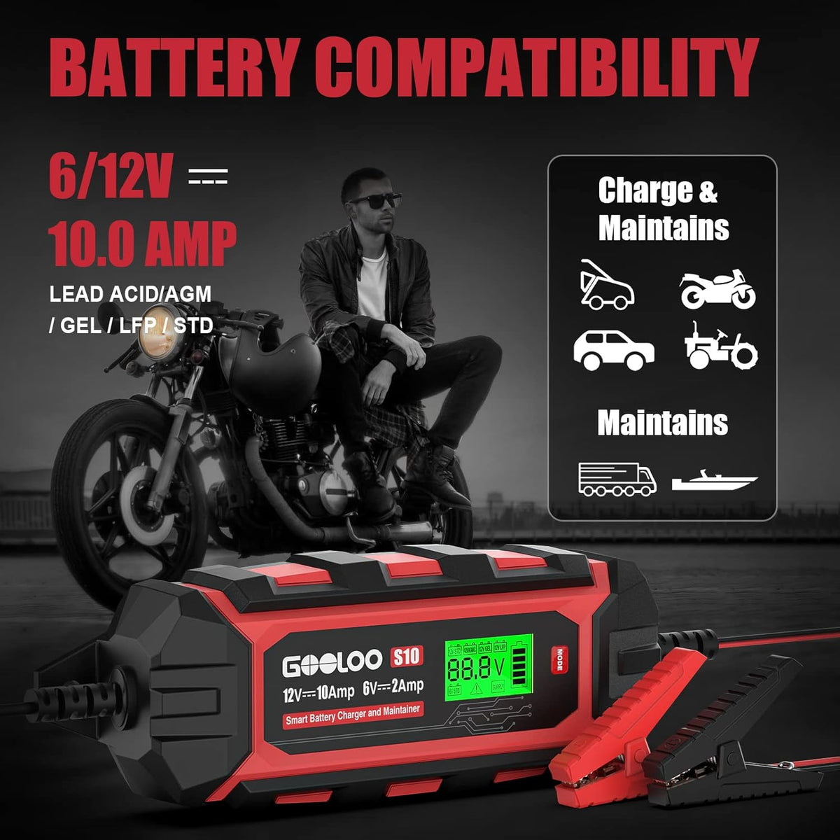 10-Amp 6V 12V Fully Automatic Battery Charger Maintainer, Pack of 2 N43747