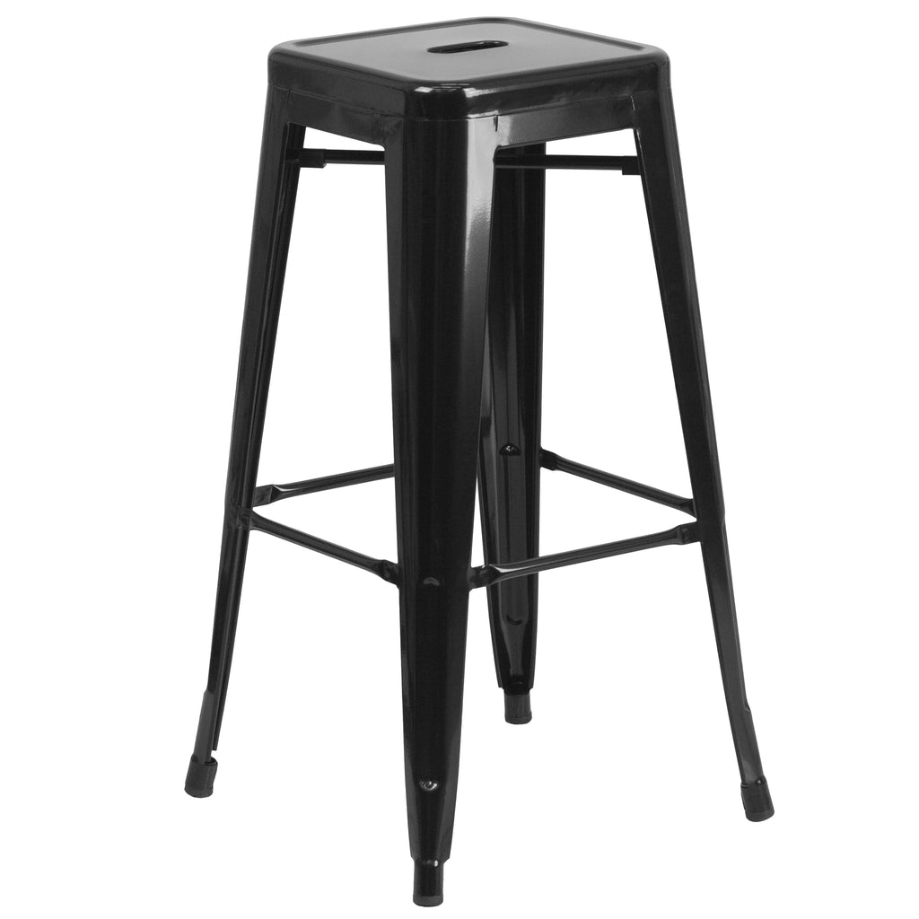 30" Round Black Metal Indoor-Outdoor Bar Table Set with 2 Backless Stools D42294