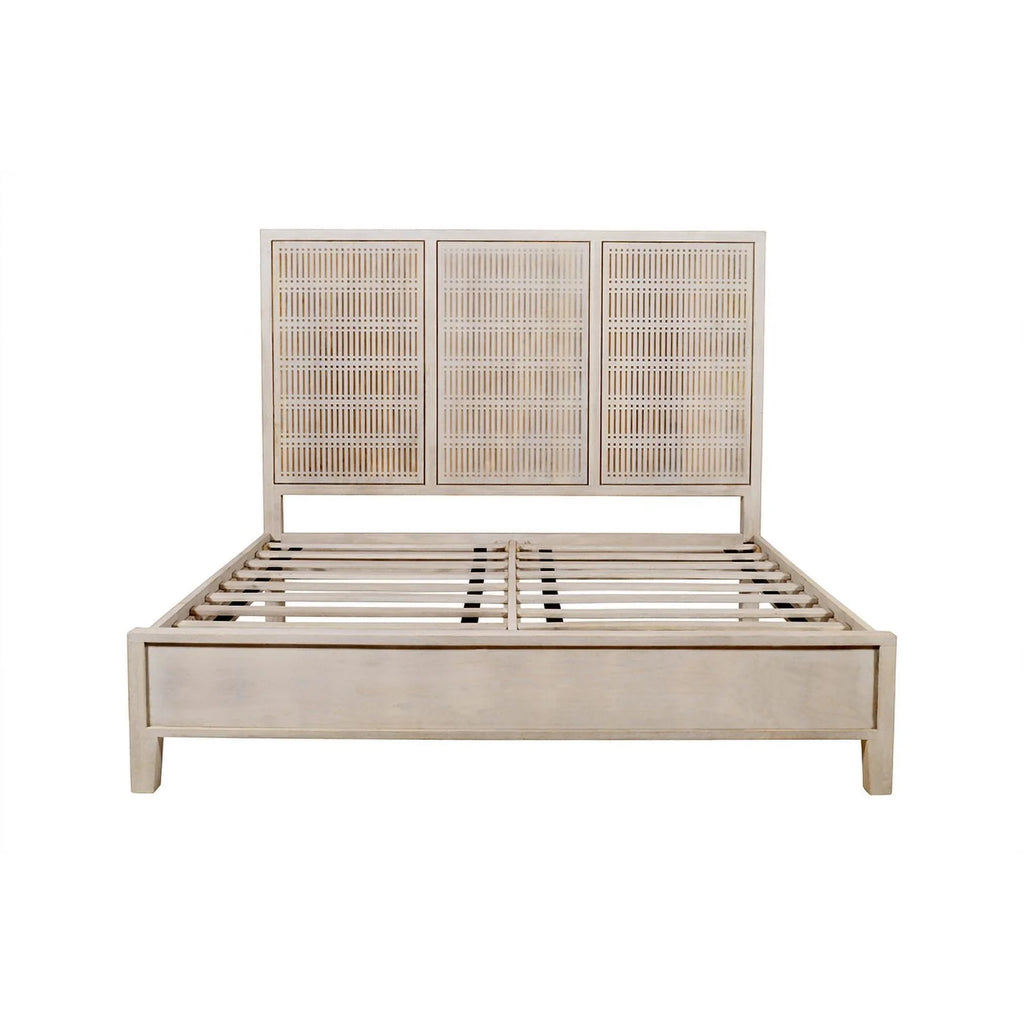 King Sized Solid Wood Bed Brushed Ivory J9068