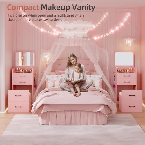 3 in 1 Vanity Desk with Flip Top Mirror and Cushioned Stool U7588