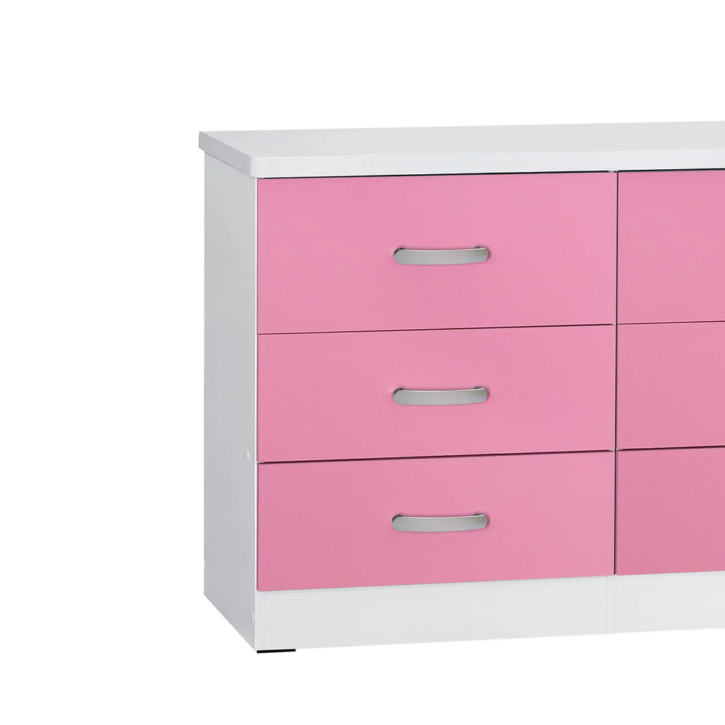 White & Pink 6 Drawer Wooden Double Dresser U1006