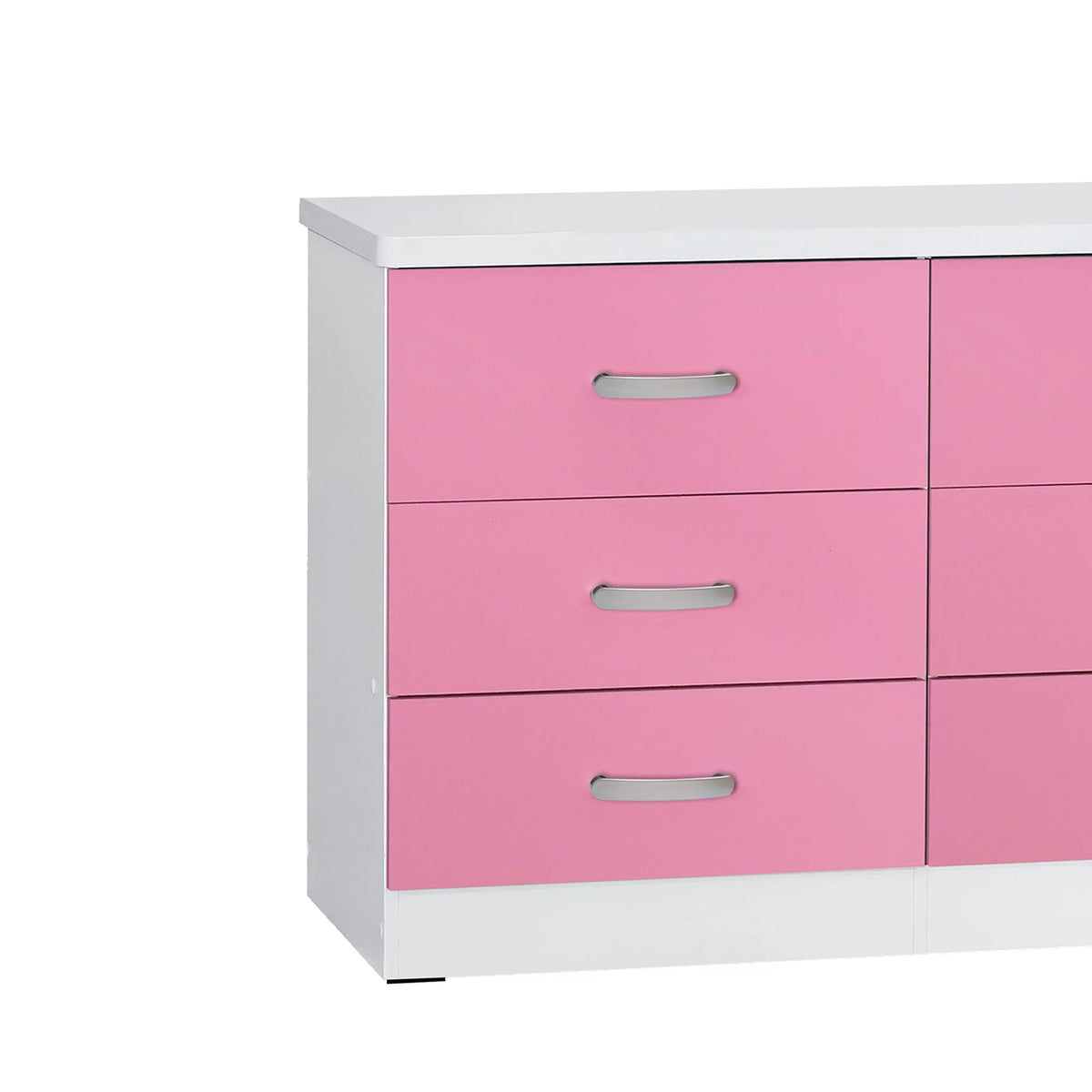 White & Pink 6 Drawer Wooden Double Dresser U1006
