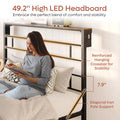 Queen Size Black Metal Platform Bed Frame with Storage Headboard R90780