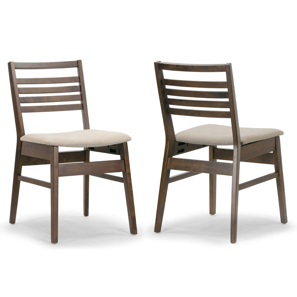 Set of 2 Dark Brown Wood Chair with Beige Fabric Seat A1620