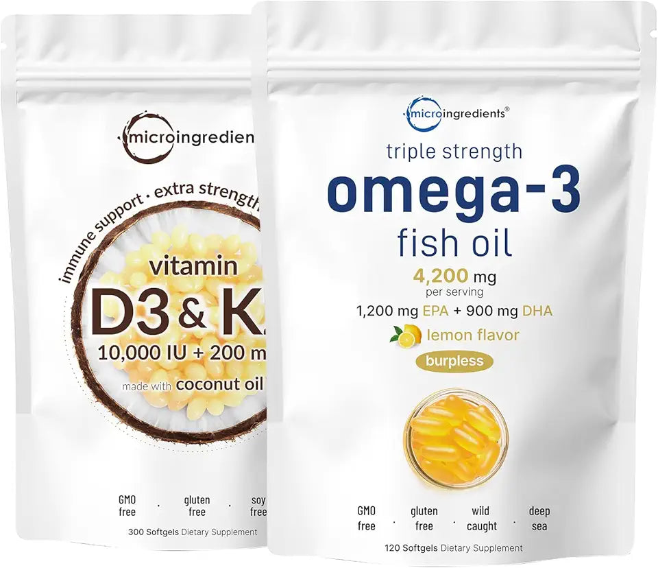 Vitamin D3 10,000iu + K2 200mcg Softgels & Omega-3 Fish Oil 4,200 mg 2 Pack X3011