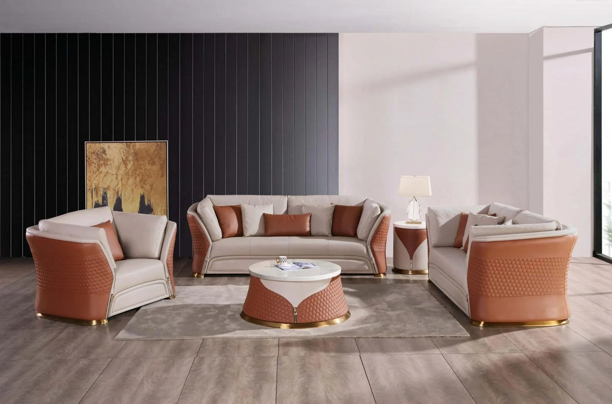 Sand Beige-Cognac Leather Coffee Table Set 2P J99916