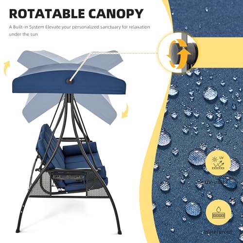3 Person Outdoor Porch Swing with Cup Holder, Canopy, Cushions A2044