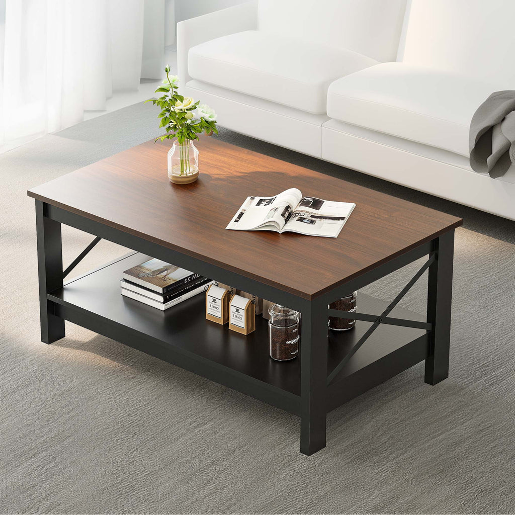2-Tier Brown Coffee Table with Open Storage Shelf O826240