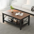 2-Tier Brown Coffee Table with Open Storage Shelf O826240