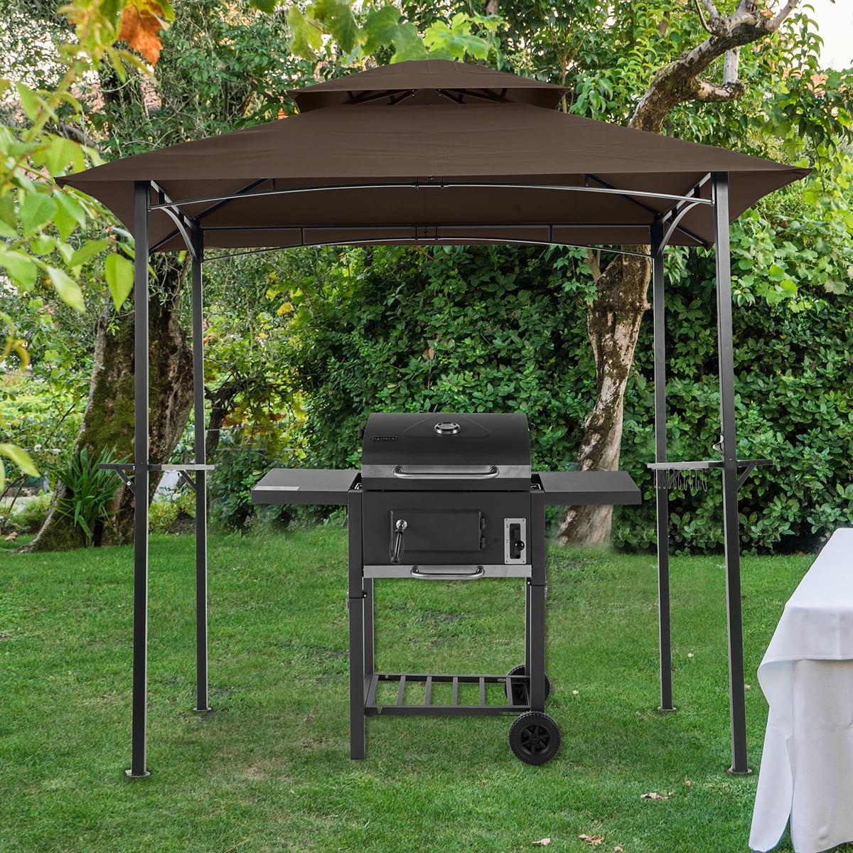 Brown Steel Frame Outdoor Grill Gazebo with Canopy R5288