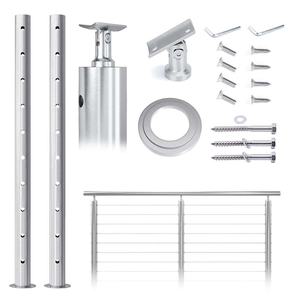 2Pack Stainless Steel Cable Railing Post Round 36x2.36 Surface Mount H3943