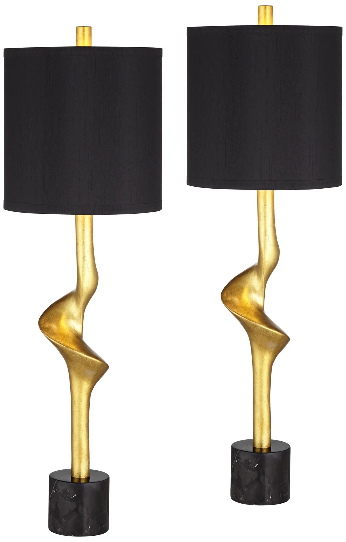 32" Tall Modern End Table Lamps Set of 2 Gold Leaf Black Shade X2645