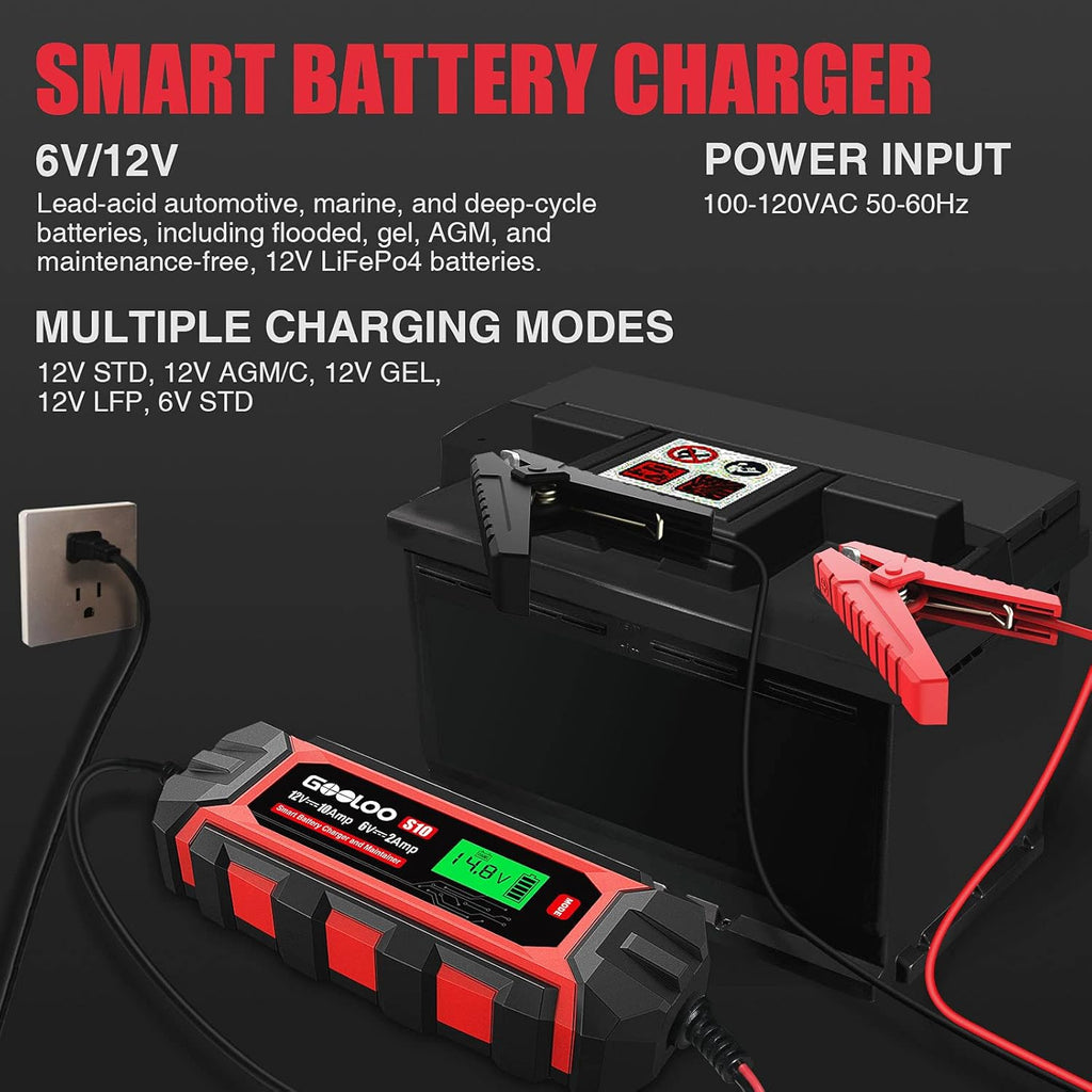 10-Amp 6V 12V Fully Automatic Battery Charger Maintainer, Pack of 2 N43747