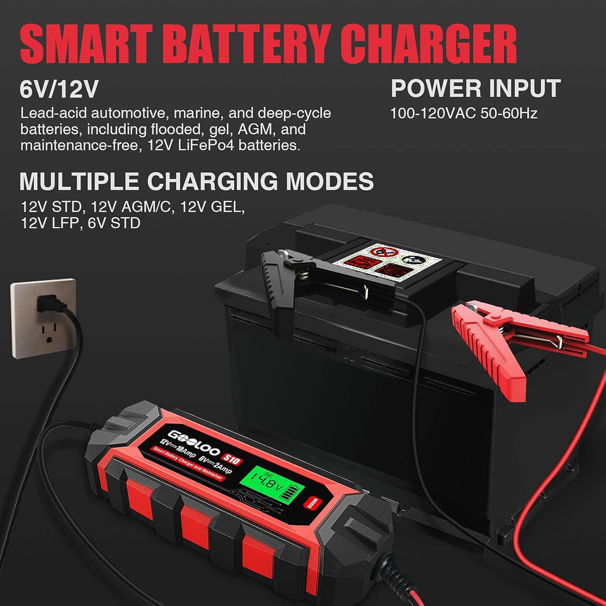 10-Amp 6V 12V Fully Automatic Battery Charger Maintainer, Pack of 2 N43747