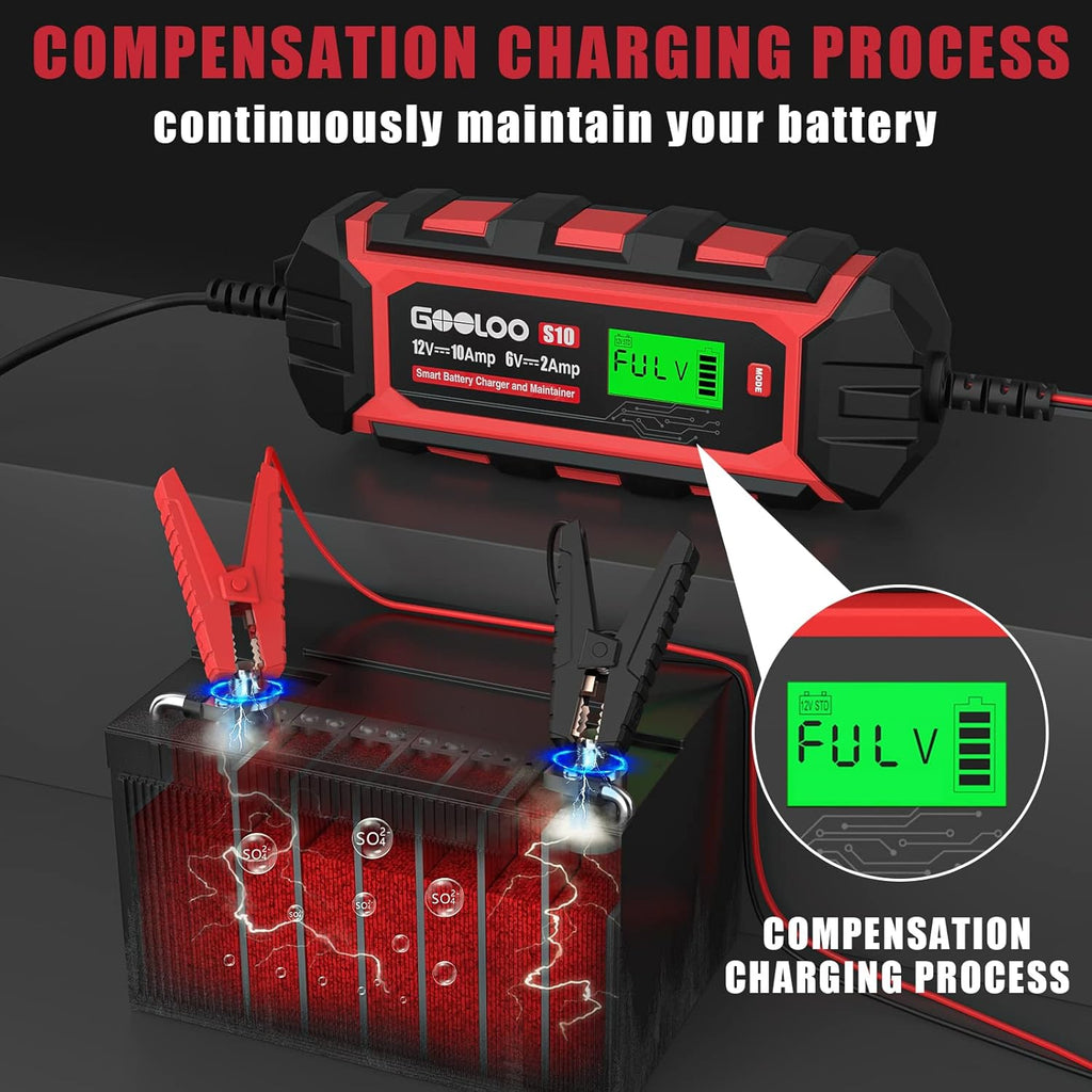 10-Amp 6V 12V Fully Automatic Battery Charger Maintainer, Pack of 2 N43747