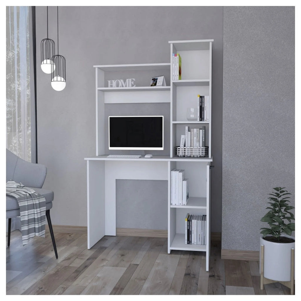 2-Piece Set with Computer Desk and Wood Bookcase in White W943