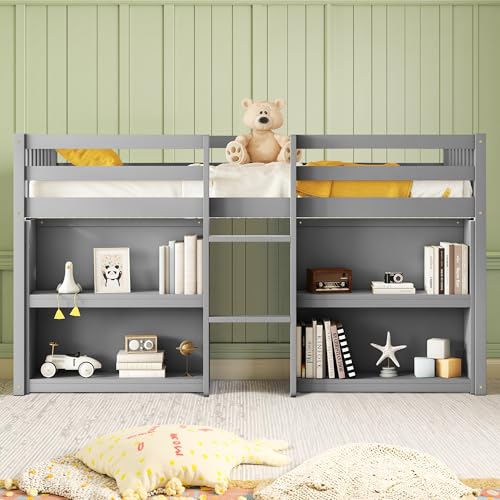 Twin Over Twin Solid Wood Bunk Bed with Trundle and Storage Stairway K650