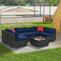 7 Piece PE Rattan Patio Furniture Set with Cushions and Glass Coffee Table Y4333